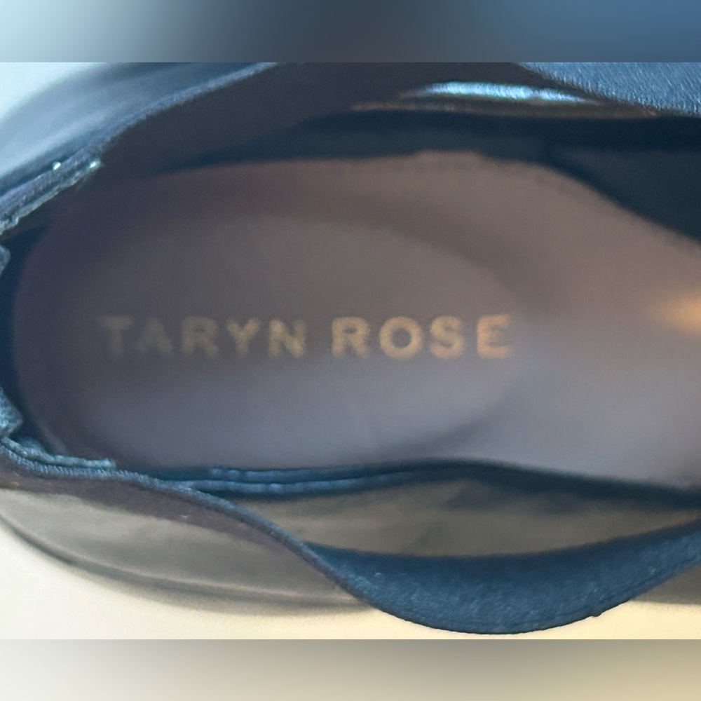 Taryn Rose Black Leather Cross-Over Strap Flats. Classy, Stylish. - Picture 9 of 11